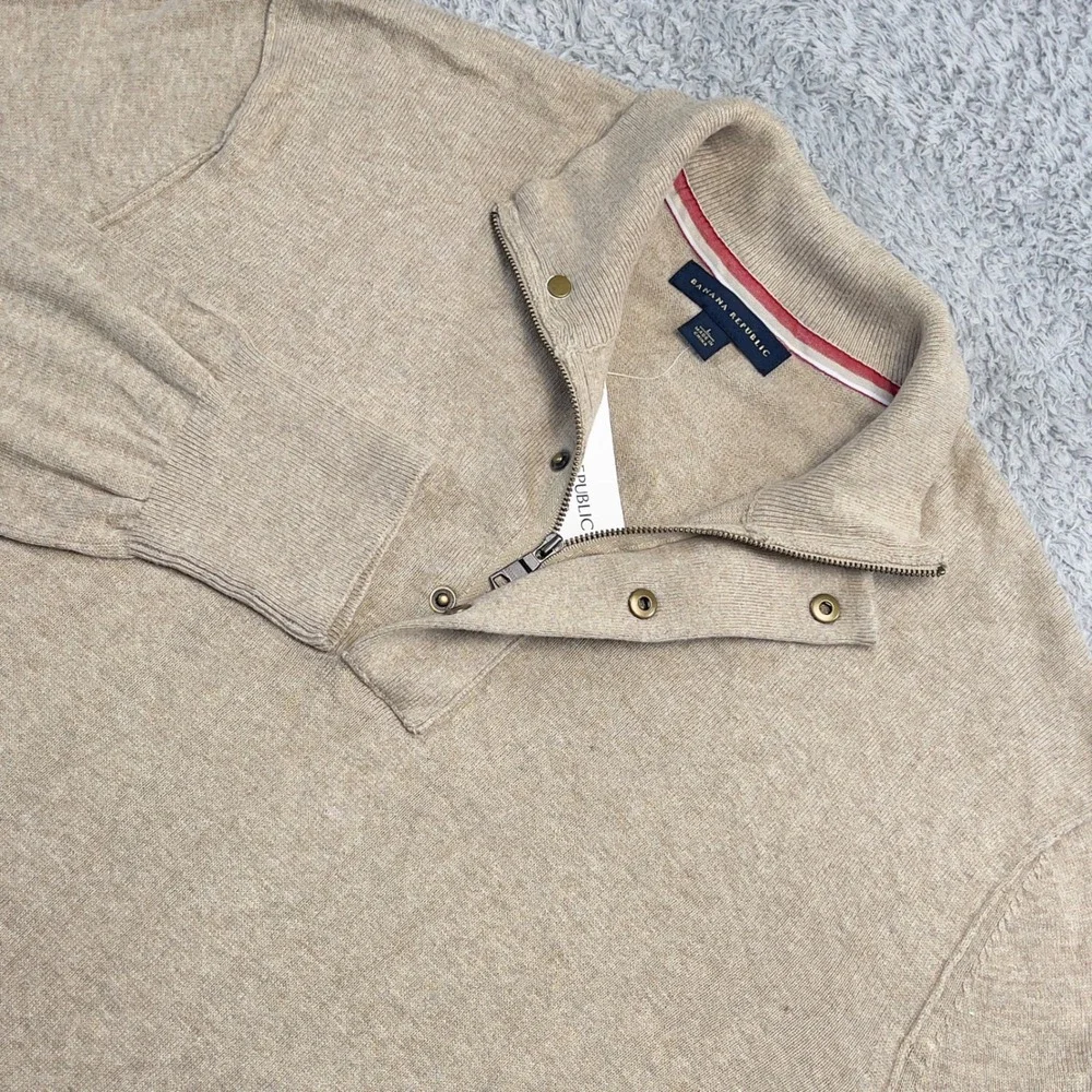 Banana Republic Sweater Mens Large NWT Oatmeal Beige Cotton Quarter Zip Pullover